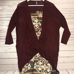 Maroon Tribal Print Cardigan